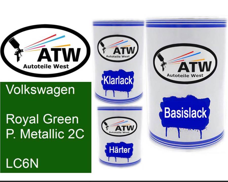 Volkswagen, Royal Green P. Metallic 2C, LC6N: 500ml Lackdose + 500ml Klarlack + 250ml Härter - Set, von ATW Autoteile West.